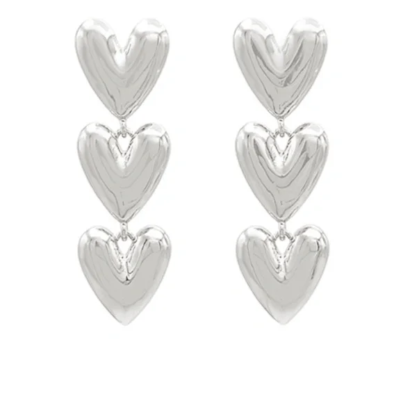 Heart Puffy 3 Drop Earrings
